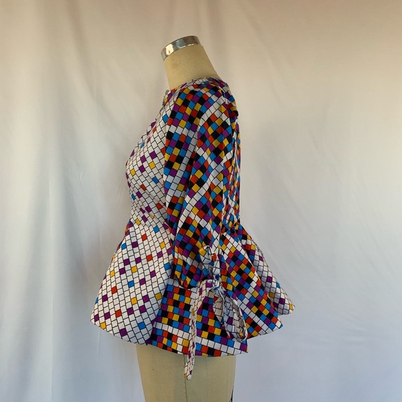 Homemade Tetris Print Peplum Blouse Small - Picture 6 of 14